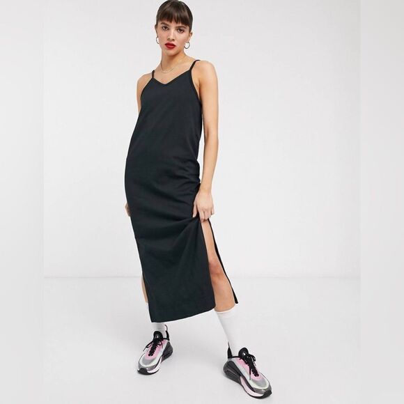 Nike Premium Jersey Slip Dress Midi Dress in Black Size S - Picture 1 of 4